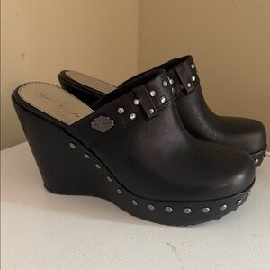 Harley-Davidson Black Leather Studded Mules